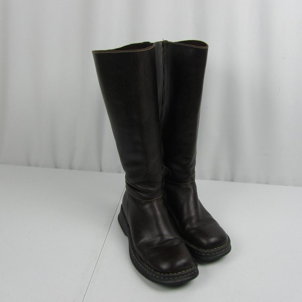 Born Handcrafted Knee High Brown Leather Full Zip Boots Women US 8 EU 39 M/W9972